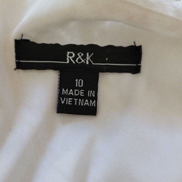 R&K Pastel Chevron Lace Overlay Sleeveless Scoop Tea Length Dress White Sz 10 - Picture 3 of 11